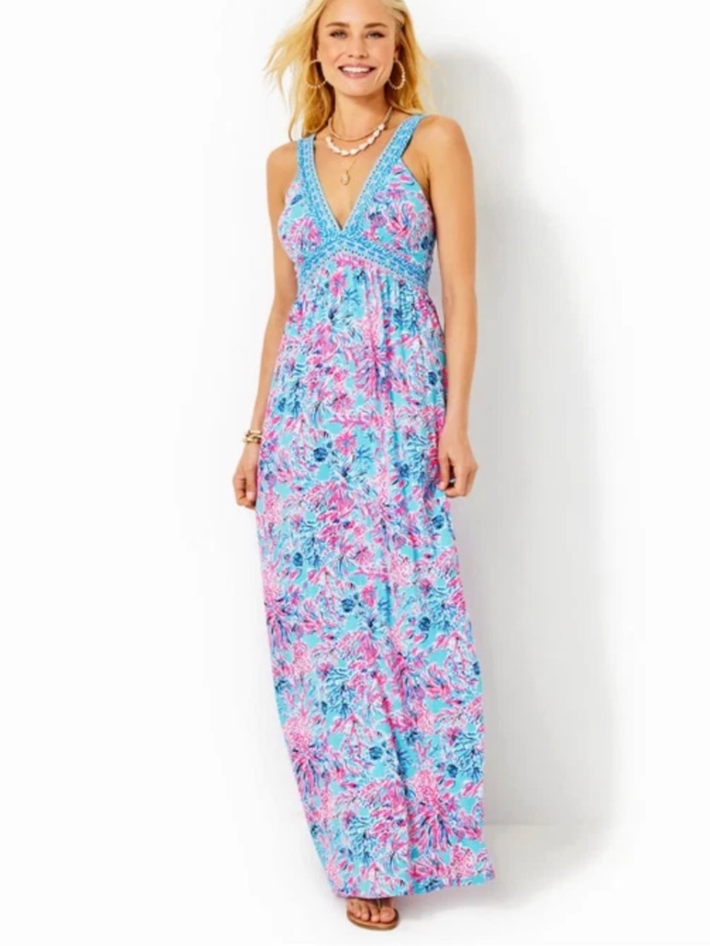 Lilly Pulitzer Serena V-neck Maxi Dress in Celestial Blue Seek and Sea